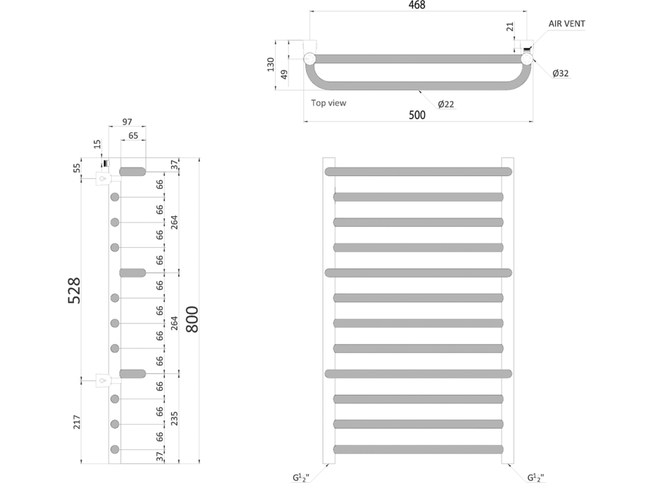 Sapho MANISA otopné těleso 500x800 mm, se třemi madly pro ručník, chrom IZ110