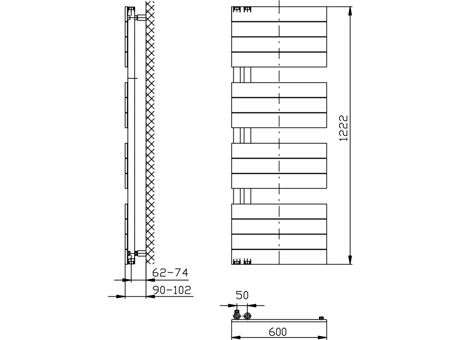 Aqualine MILI otopné těleso 600x1222 mm, bílá DC620T