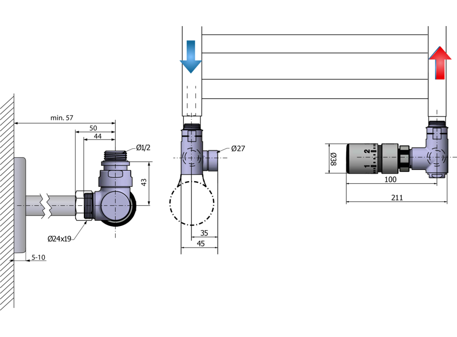 Sapho CORNER COMBI připojovací sada ventilů termostatická, pravé provedení, černá mat CP3022BS