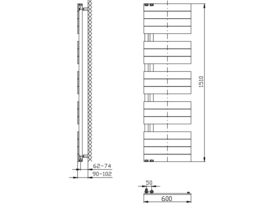 Aqualine MILI otopné těleso 600x1510mm, černá mat DC646T