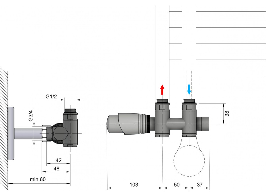 Bruckner WICHER COMBI připojovací sada termostatická pro středové připojení 50mm, bílá 600.331.4
