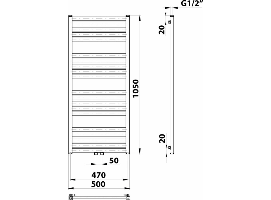 Bruckner GRUNT otopné těleso rovné 500x1050 mm, středové připojení, černá mat 600.121.6