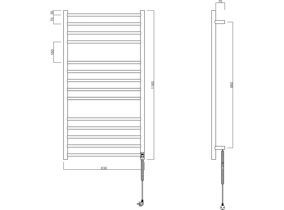 Sapho REDONDO elektrický sušák ručníků s časovačem, kulatý, 630x1160 mm, 130 W, černá ER230BT