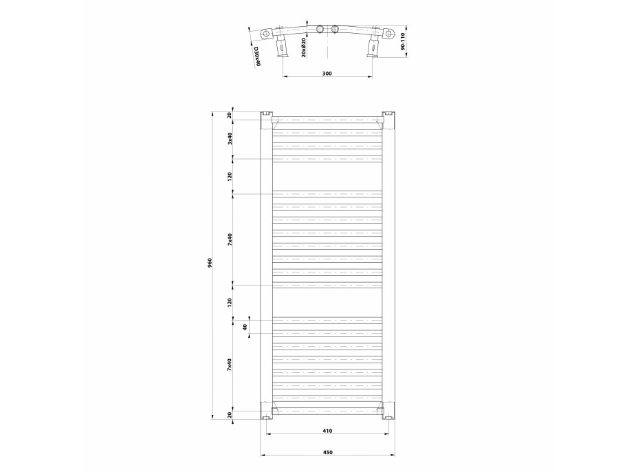 Aqualine ORBIT otopné těleso s bočním připojením 450x960 mm, bílá ILO94T