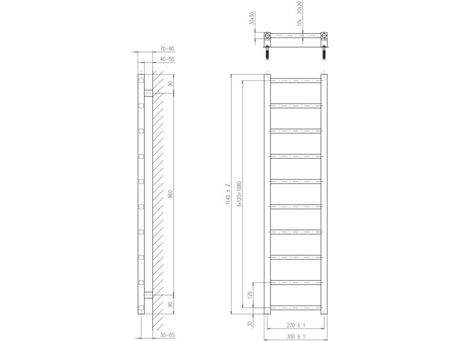 Sapho METRO LIGHT otopné těleso 300x1140 mm, černá mat IR444TB