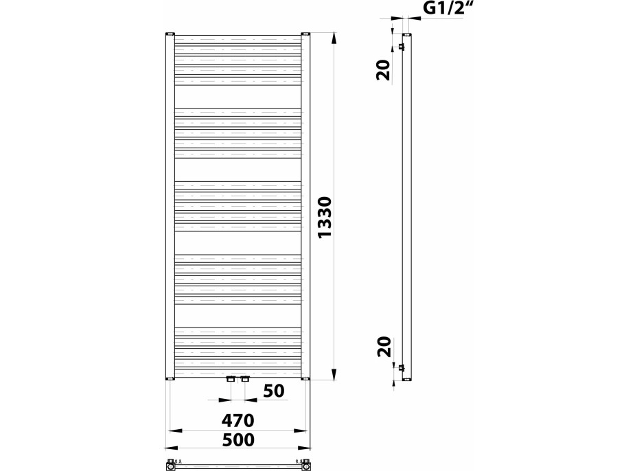 Bruckner GRUNT otopné těleso rovné 500x1330 mm, středové připojení, černá mat 600.122.6