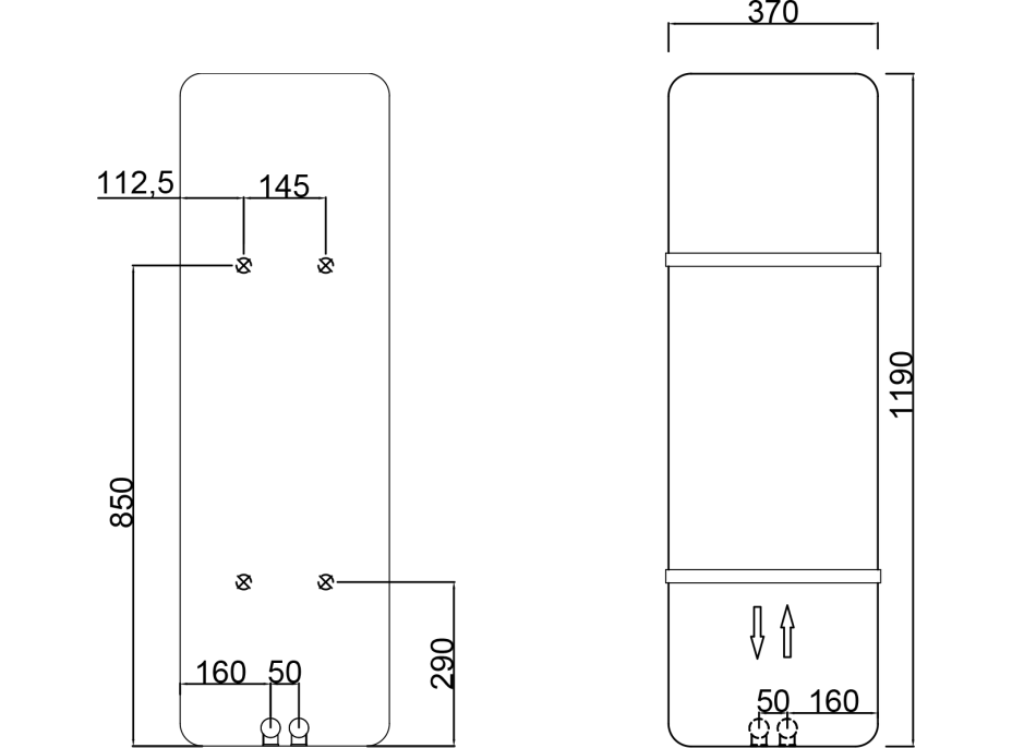 Sapho TABELLA otopné těleso 370x1190 mm, černá mat MI1139