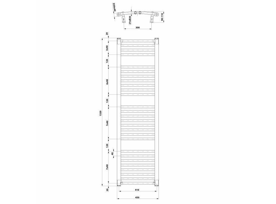 Aqualine ORBIT otopné těleso s bočním připojením 450x1320 mm, bílá ILO34T