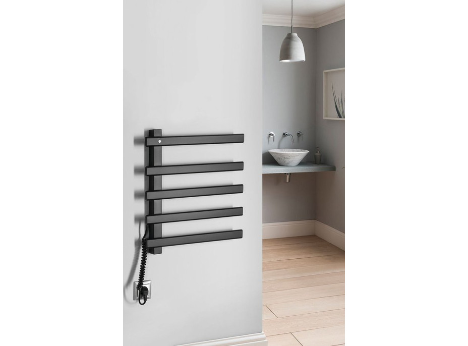 Sapho ELCOR elektrický sušák ručníků 480x520x50 mm, 63 W, černá mat EB530