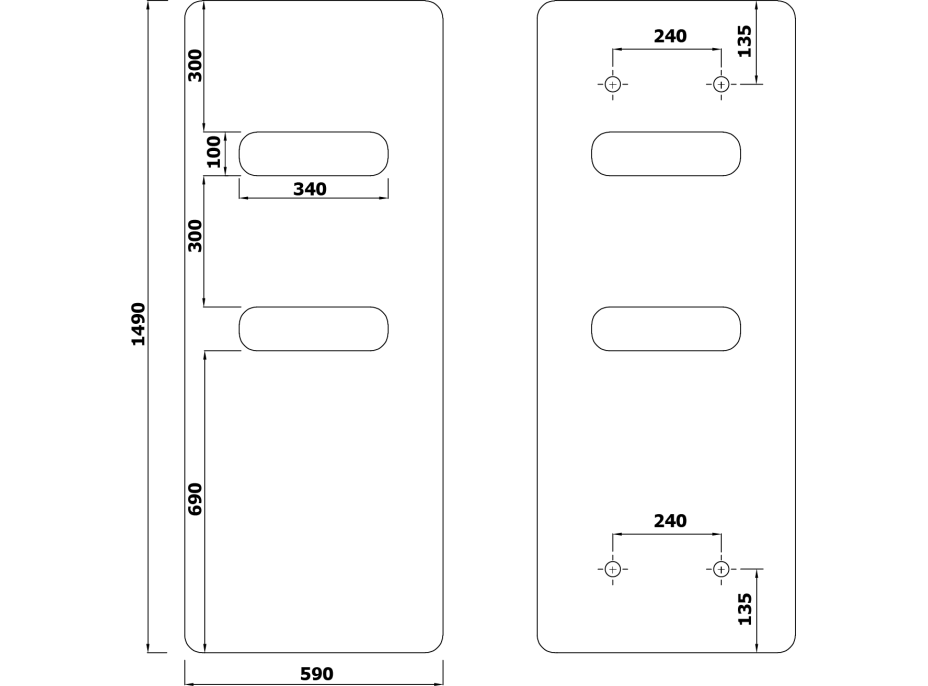 Sapho TABELLA OPEN otopné těleso 590x1490 mm, černá mat MI1457