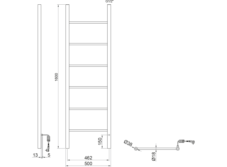 Sapho KARBO elektrický sušák ručníků, kulatý, 500x1600mm, 120 W, černá mat KB905