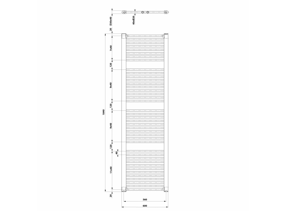 Aqualine DIRECT otopné těleso s bočním připojením 600x1850 mm, bílá ILR86T