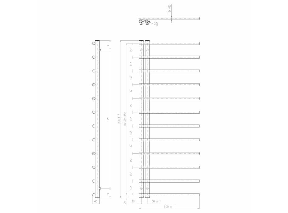 Sapho JUSTINA otopné těleso 500x1510 mm, bílá mat IR151W