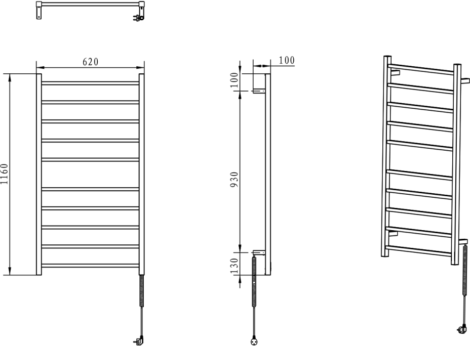 Sapho ESKINADO elektrický sušák ručníků, hranatý, 620x1160 mm, 120 W, nerez lesk ER430V