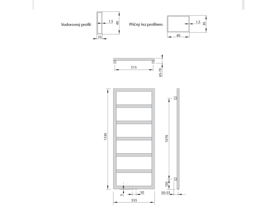 Sapho DENALI otopné těleso 550x1336 mm, antracit DN613A