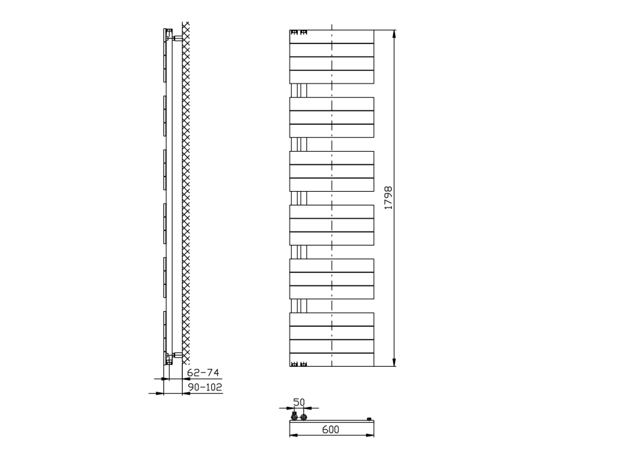 Aqualine MILI otopné těleso 600x1798mm, černá mat DC656T