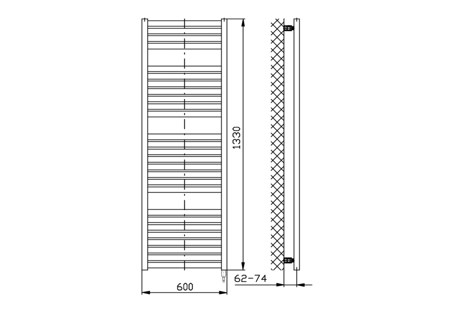 Aqualine TONDI-E elektrické otopné těleso rovné 600x1330 mm, 600 W, bílá DE480T