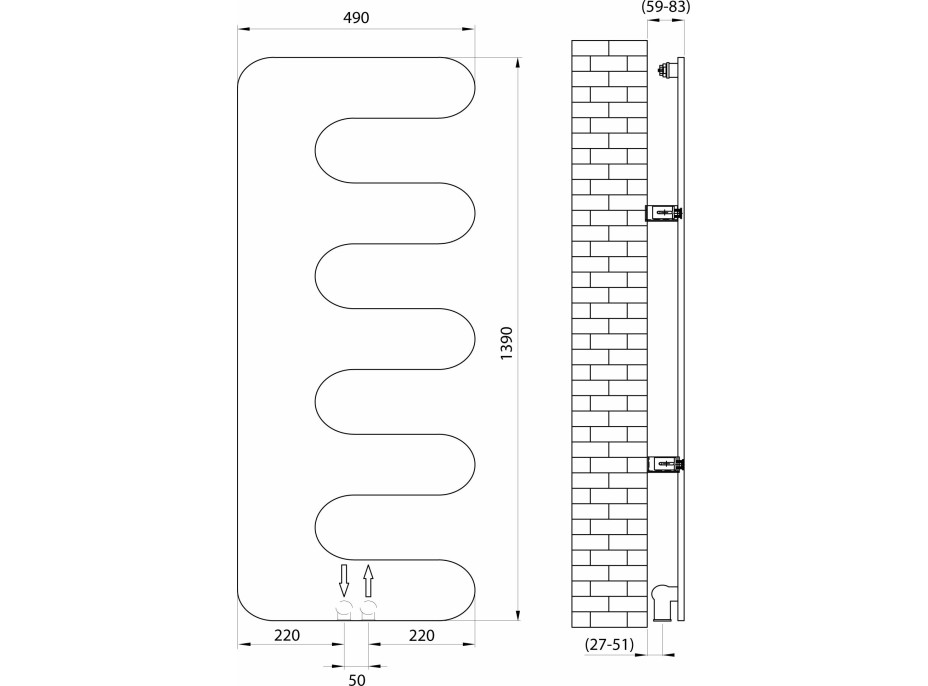 Sapho EVOLLA otopné těleso 490x1390 mm, černá mat MI1400