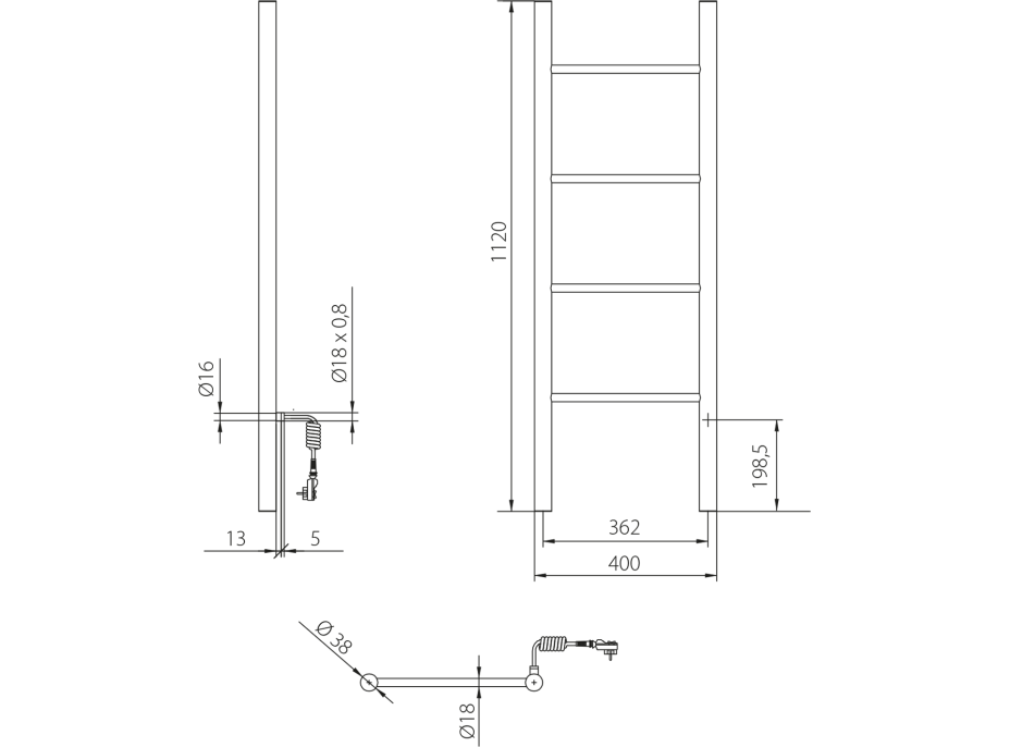 Sapho KARBO elektrický sušák ručníků, kulatý, 400x1120mm, 87 W, černá mat KB904