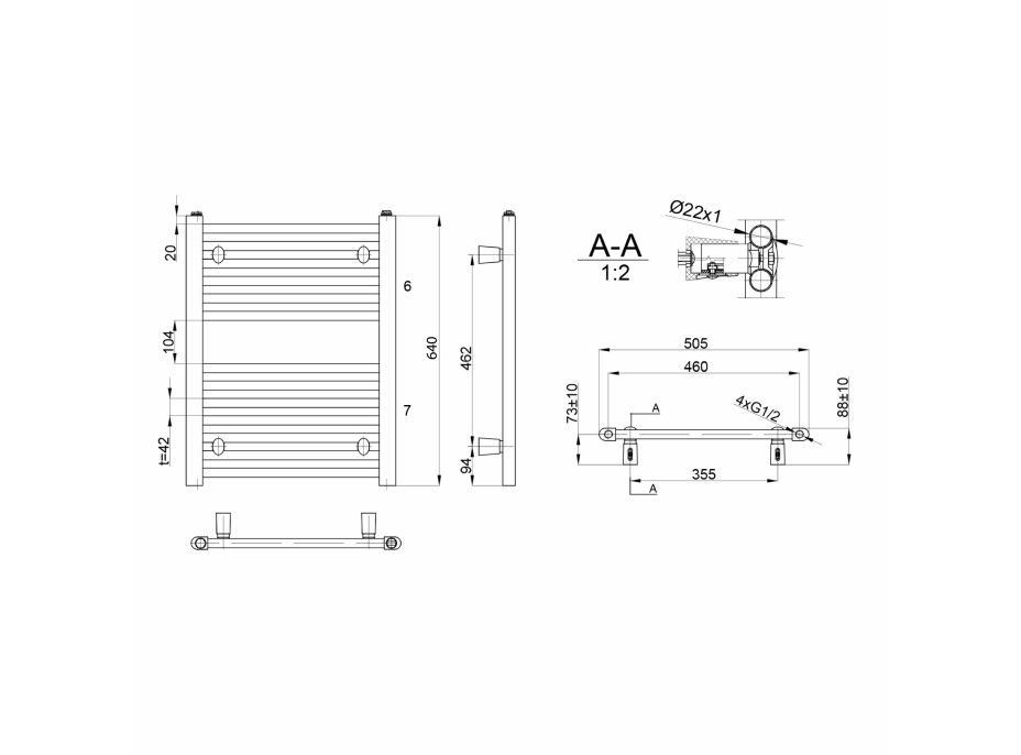 Aqualine DIRECT otopné těleso s bočním připojením 500x640 mm, bílá ILR65T