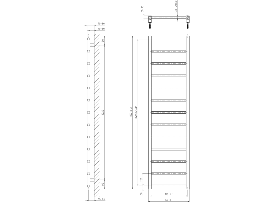 Sapho METRO LIGHT otopné těleso 400x1500 mm, černá mat IR447TB