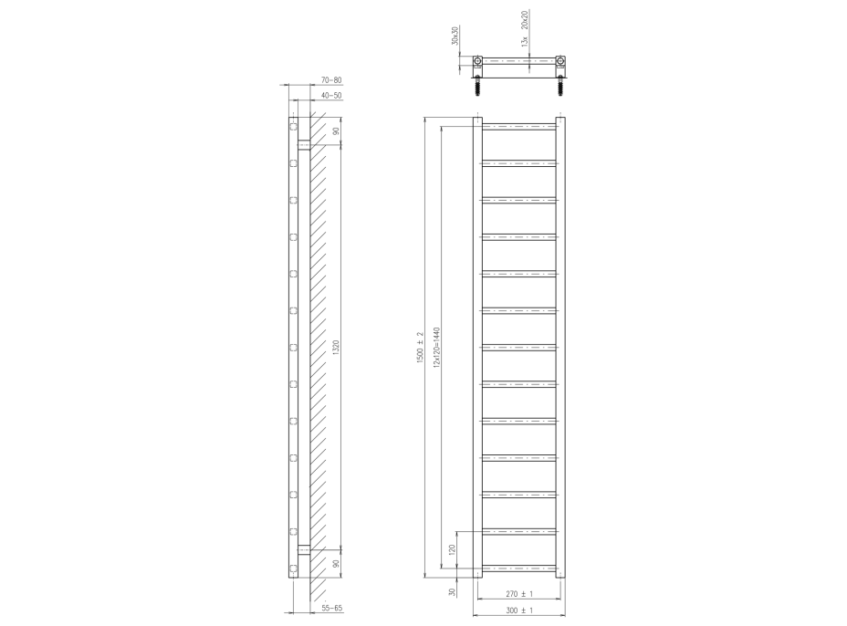 Sapho METRO LIGHT otopné těleso 300x1500 mm, černá mat IR446TB