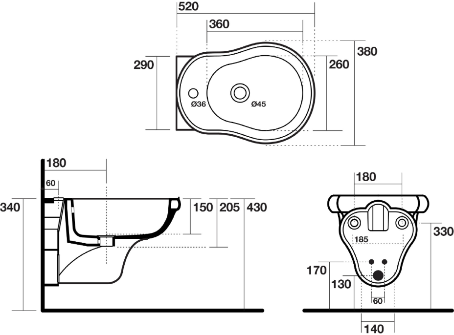 Kerasan RETRO bidet závěsný 38x52cm, bílá 102601