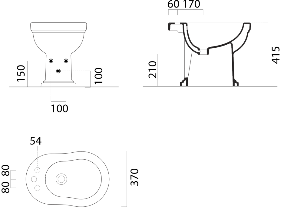 GSI CLASSIC bidet, 37x54cm, 3 otvory, bílá ExtraGlaze 8762311