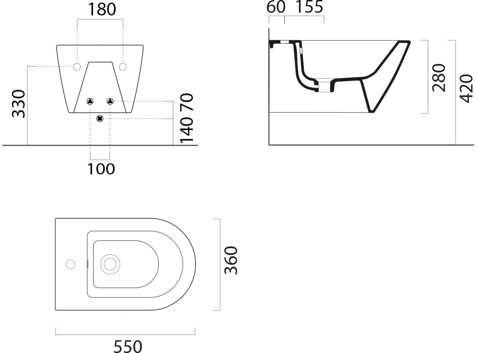 GSI KUBE X bidet závěsný 36x55cm, černá mat 9465126