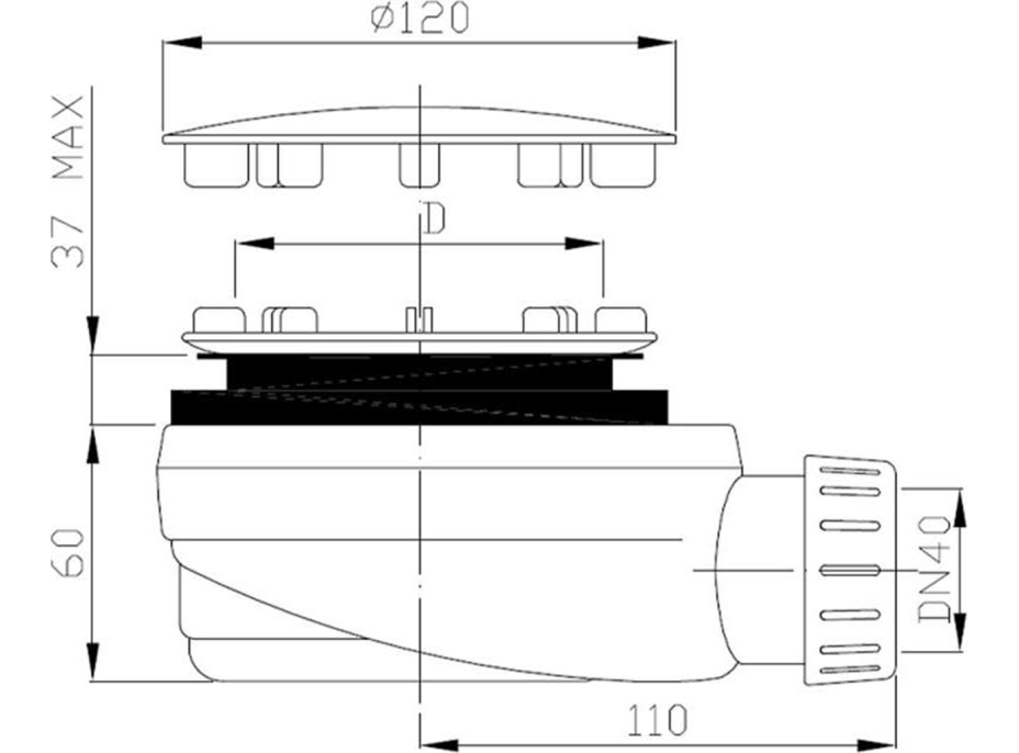 Polysan Vaničkový sifon, průměr otvoru 90mm, DN40, nízký, krytka bílá mat 1716W