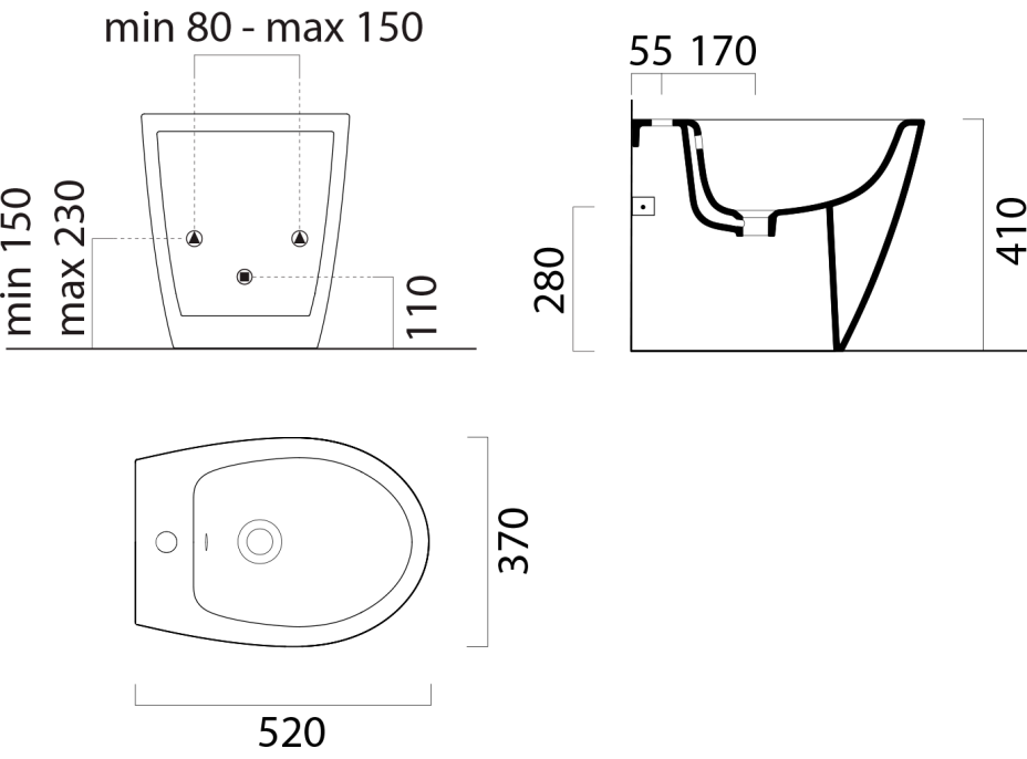 GSI MODO bidet stojící 37x52cm, černá mat 9862126