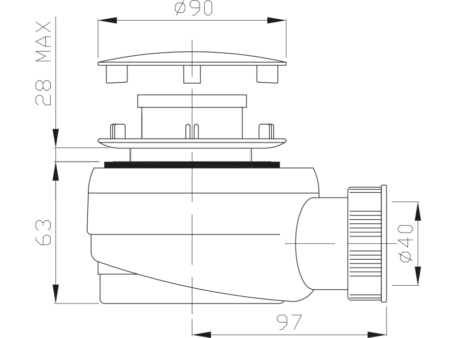 Polysan Vaničkový sifon, průměr otvoru 60mm, DN40, krytka chrom 1724C