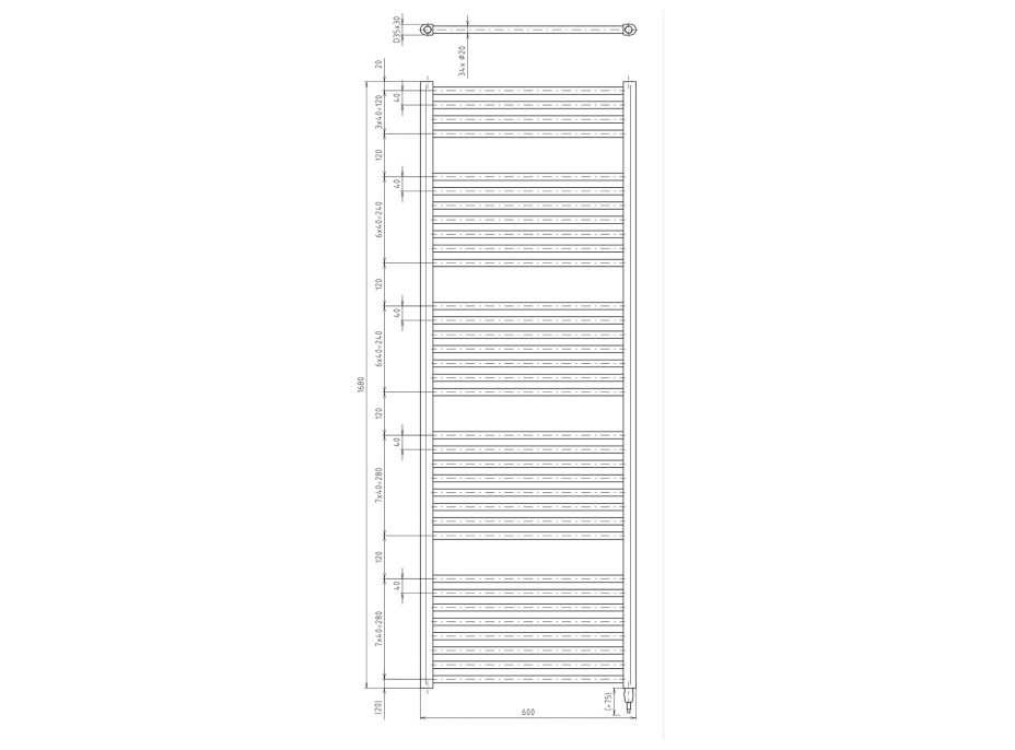 Aqualine DIRECT-E elektrické otopné těleso rovné 600x1680 mm, 800 W, černá ILE66TB