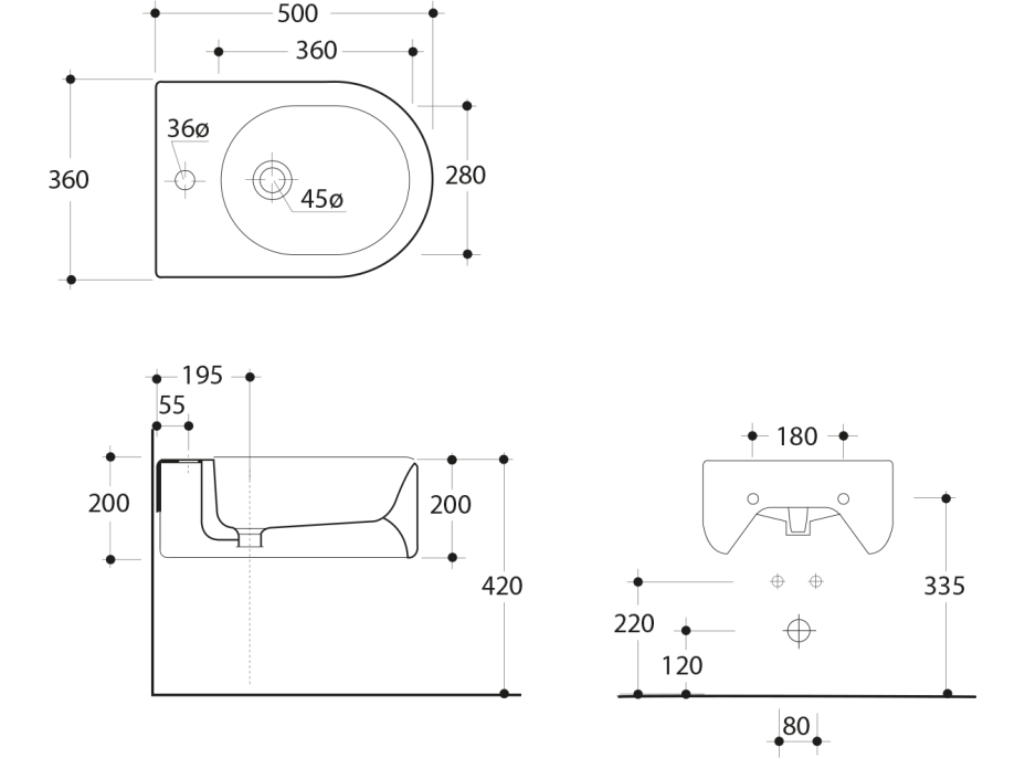 Kerasan FLO bidet závěsný 36, 5x50cm, bílá 312501