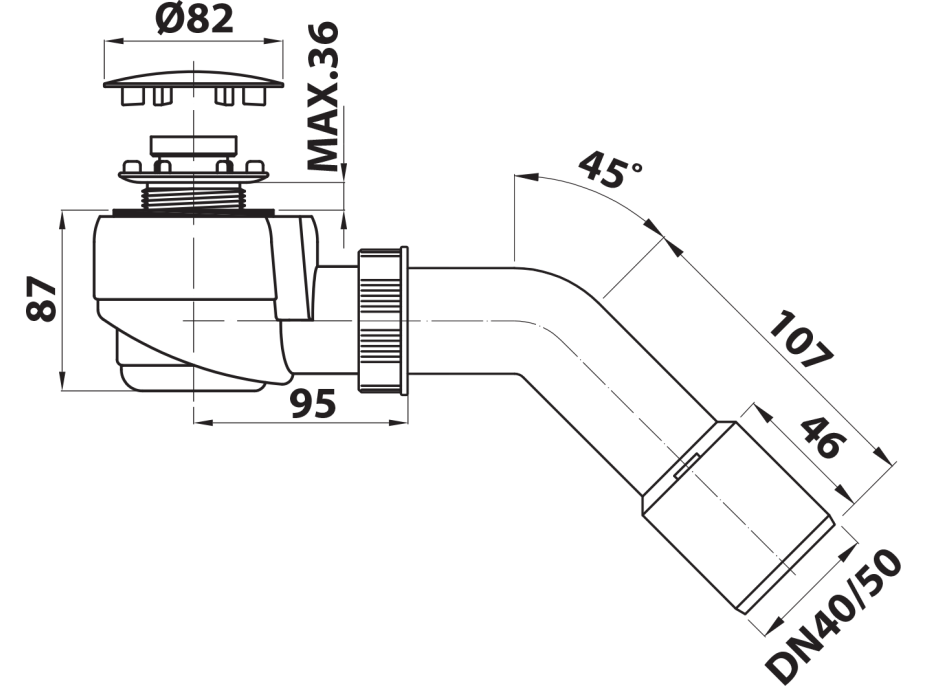Bruckner Vaničkový sifon, průměr otvoru 50mm, DN40/50, krytka nerez lesk 162.540.3