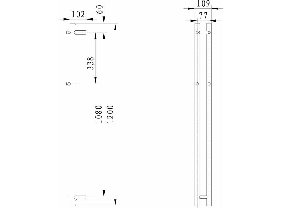 Sapho PAPINADO elektrický sušák ručníků 109x1200mm, 40W, černá mat ER340