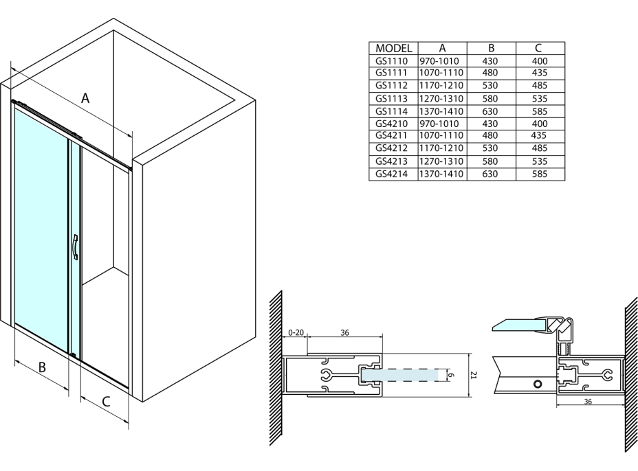 Gelco SIGMA SIMPLY sprchové dveře posuvné 1300 mm, čiré sklo GS1113