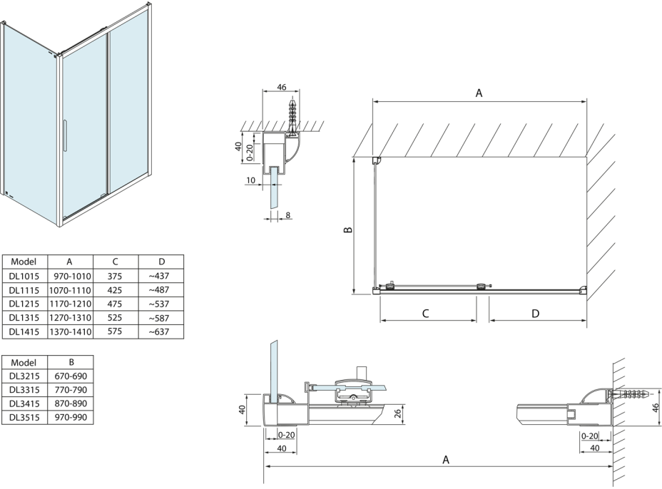 Polysan LUCIS LINE sprchové dveře 1100mm, čiré sklo DL1115