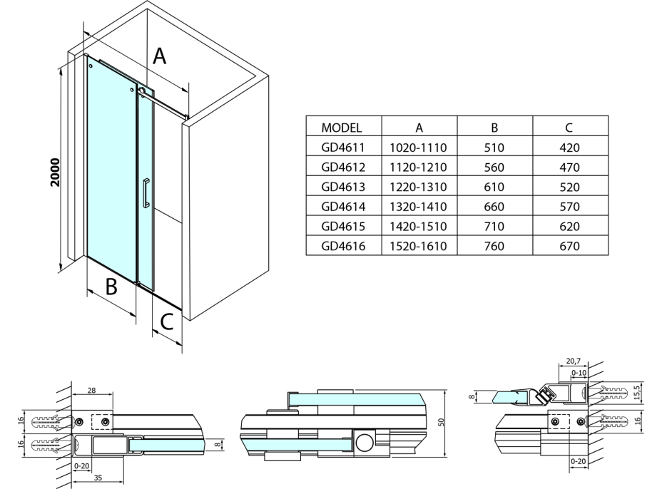 Gelco DRAGON sprchové dveře 1400mm, čiré sklo GD4614