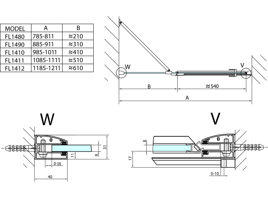 Polysan FORTIS LINE sprchové dveře do niky 1000mm, čiré sklo, levé FL1410L