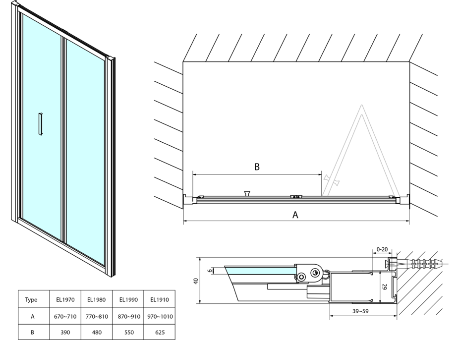 Polysan EASY LINE sprchové dveře skládací 700mm, čiré sklo EL1970