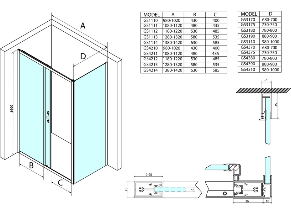 Gelco SIGMA SIMPLY sprchové dveře posuvné 1100 mm, sklo Brick GS4211