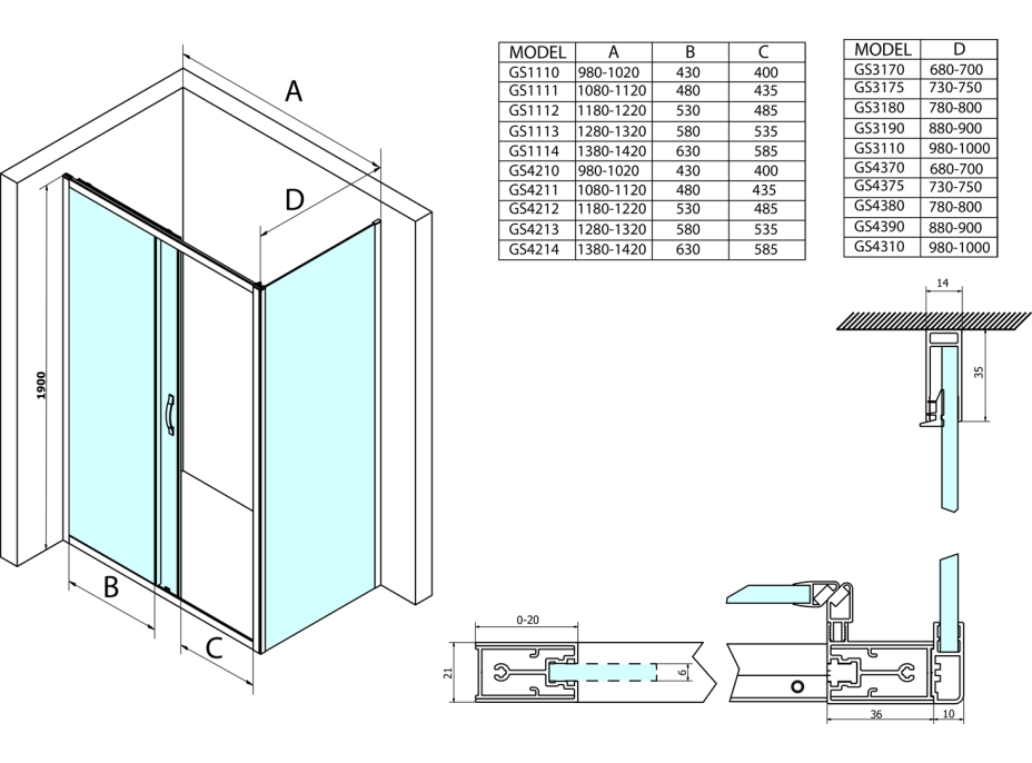 Gelco SIGMA SIMPLY sprchové dveře posuvné 1000 mm, čiré sklo GS1110