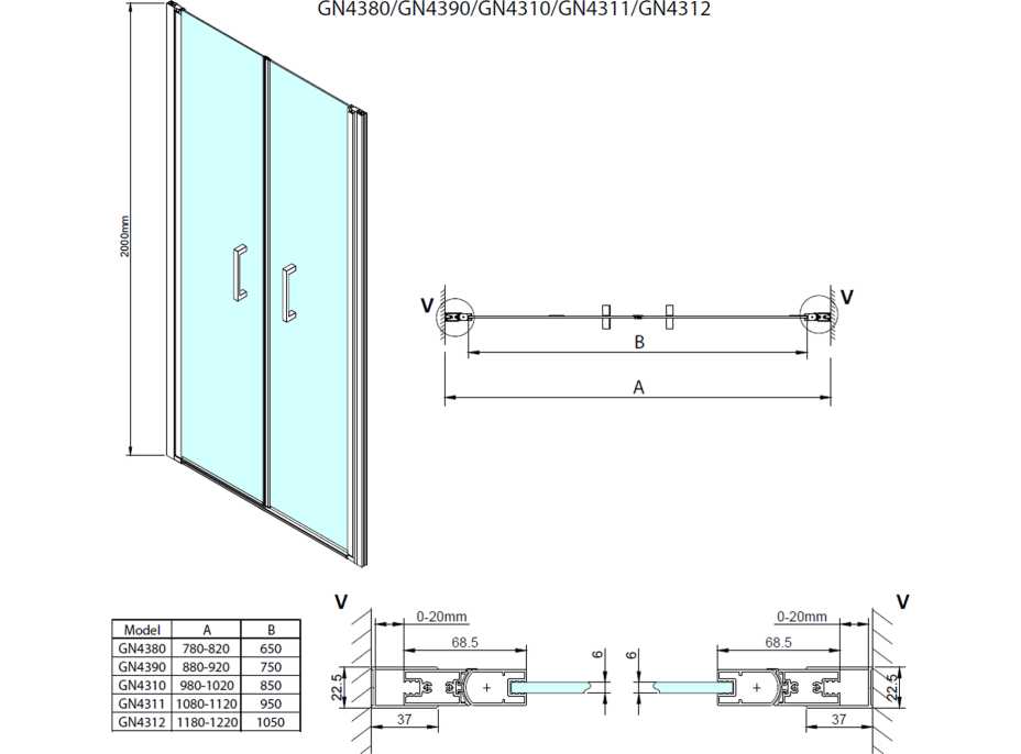 Gelco LORO sprchové dveře dvoukřídlé 1100mm, čiré sklo GN4311