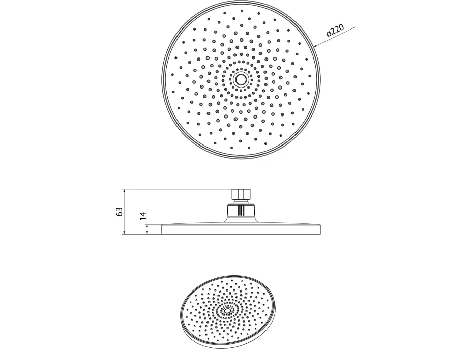 Sapho Hlavová sprcha, průměr 220mm, ABS/černá mat SK852B