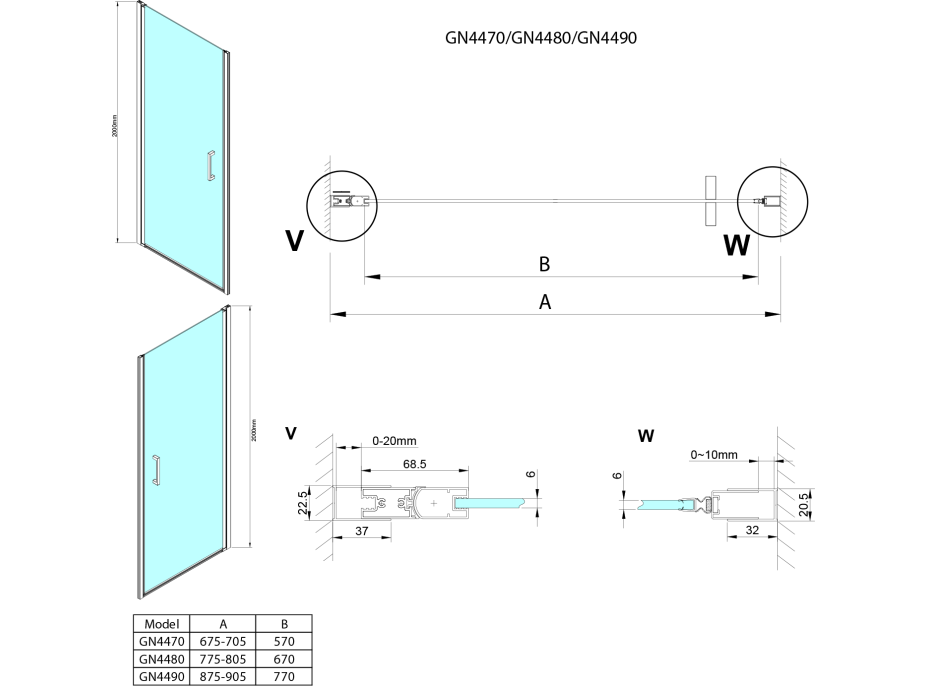 Gelco LORO sprchové dveře 700mm, čiré sklo GN4470