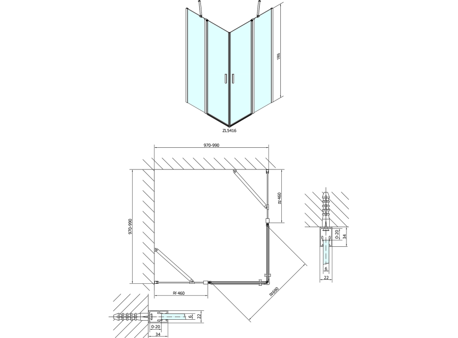 Polysan ZOOM LINE čtvercová sprchová zástěna 1000x1000mm, čiré sklo ZL5416