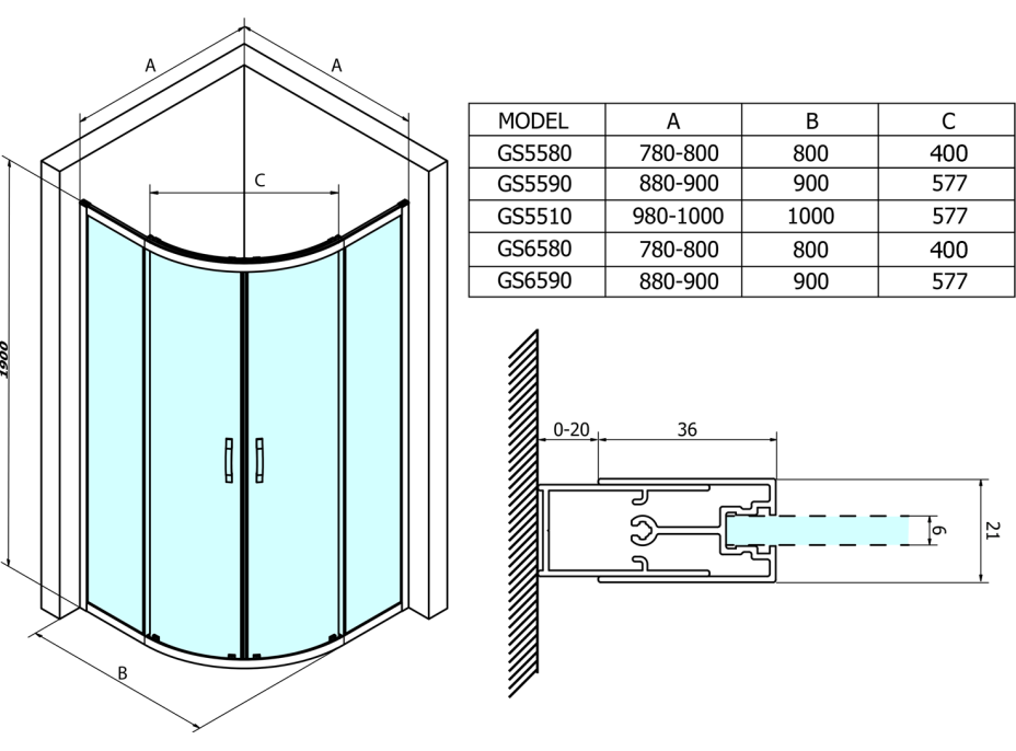 Gelco SIGMA SIMPLY čtvrtkruhová sprchová zástěna 1000x1000 mm, R550, čiré sklo GS5510
