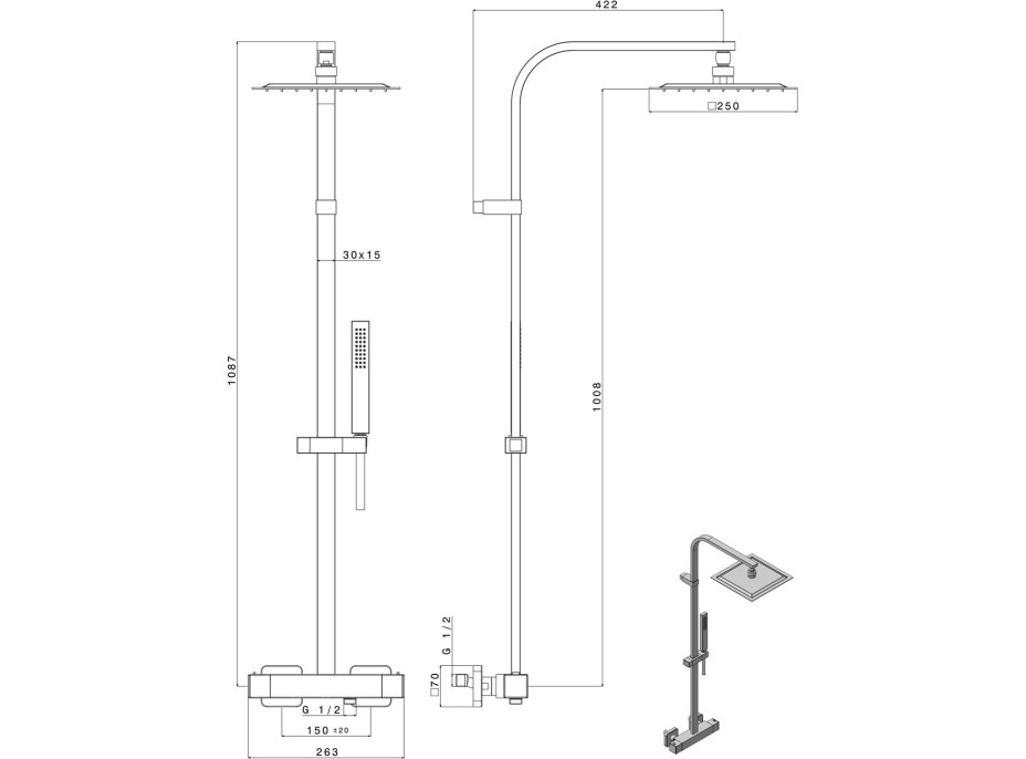 Sapho DIMY sprchový sloup s termostatickou baterií, chrom DM322