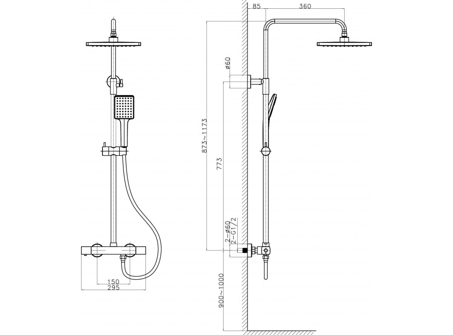 Sapho DARK sprchový sloup s termostatickou baterií, chrom KJ139